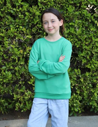 Arshiner Girls Crewneck Sweatshirt Long Sleeve Pullover Tops Drop Shoulder Sweatshirts Color Block Ribbed Trim for 5-14 Years in Kuwait