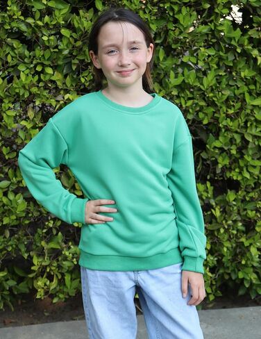 Arshiner Girls Crewneck Sweatshirt Long Sleeve Pullover Tops Drop Shoulder Sweatshirts Color Block Ribbed Trim for 5-14 Years in Kuwait
