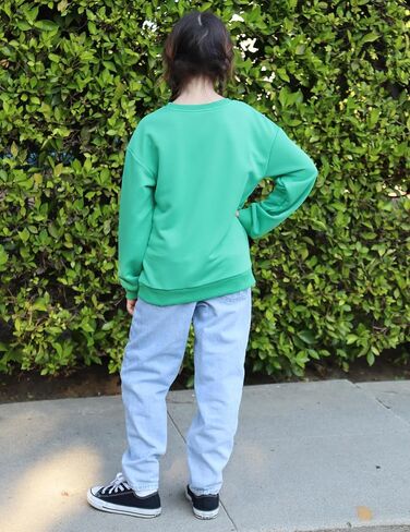 Arshiner Girls Crewneck Sweatshirt Long Sleeve Pullover Tops Drop Shoulder Sweatshirts Color Block Ribbed Trim for 5-14 Years in Kuwait