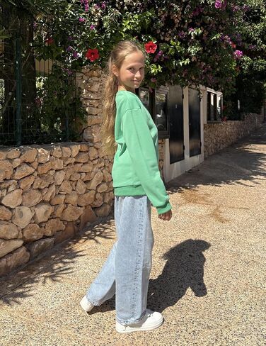Arshiner Girls Crewneck Sweatshirt Long Sleeve Pullover Tops Drop Shoulder Sweatshirts Color Block Ribbed Trim for 5-14 Years in Kuwait