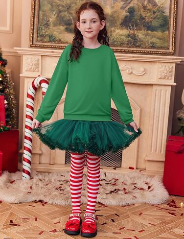 Arshiner Girls Crewneck Sweatshirt Long Sleeve Pullover Tops Drop Shoulder Sweatshirts Color Block Ribbed Trim for 5-14 Years in Kuwait