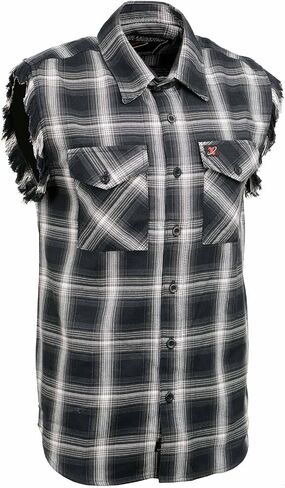 Milwaukee Leather MNG11694 Men’s Classic Black and White Button-Down Flannel Cut Off Frayed Sleeveless Casual Shirt in Saudi Arabia