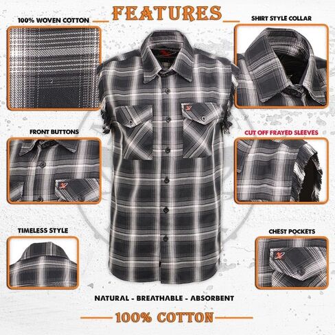 Milwaukee Leather MNG11694 Men’s Classic Black and White Button-Down Flannel Cut Off Frayed Sleeveless Casual Shirt in Saudi Arabia