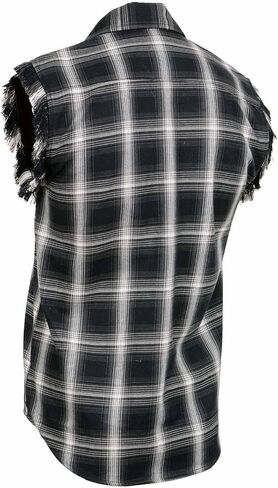 Milwaukee Leather MNG11694 Men’s Classic Black and White Button-Down Flannel Cut Off Frayed Sleeveless Casual Shirt in Saudi Arabia