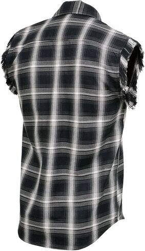 Milwaukee Leather MNG11694 Men’s Classic Black and White Button-Down Flannel Cut Off Frayed Sleeveless Casual Shirt in Saudi Arabia