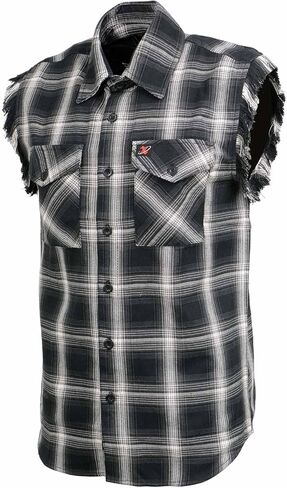 Milwaukee Leather MNG11694 Men’s Classic Black and White Button-Down Flannel Cut Off Frayed Sleeveless Casual Shirt in Saudi Arabia