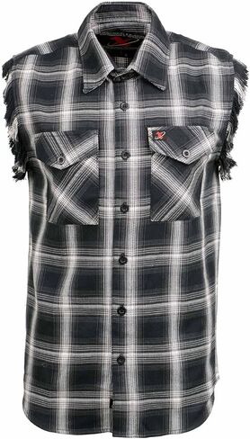 Milwaukee Leather MNG11694 Men’s Classic Black and White Button-Down Flannel Cut Off Frayed Sleeveless Casual Shirt in Saudi Arabia