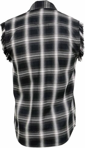 Milwaukee Leather MNG11694 Men’s Classic Black and White Button-Down Flannel Cut Off Frayed Sleeveless Casual Shirt in Saudi Arabia