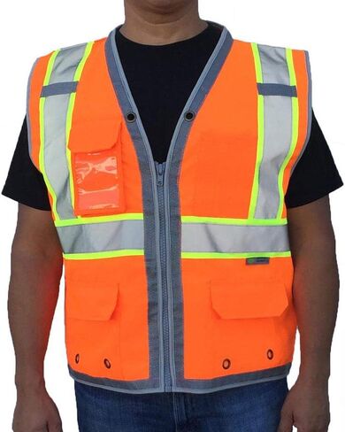 SV2800 ، ANSI/ISEA Class 2 ، Surfaceor Safety Stest ، عاكس W/الأصفر الربط ، 9 جيوب (iPad) ، Neon Orange in Saudi Arabia