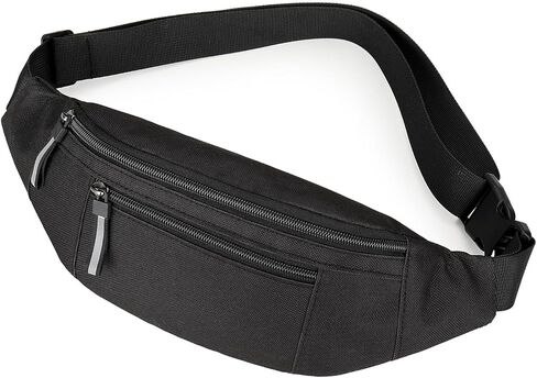 Entchin Crossbody Fanny Pack for Women Men,2-Zipper Pockets Small Belt bag,Lightweight Waist Back Pack (Black) in Kuwait
