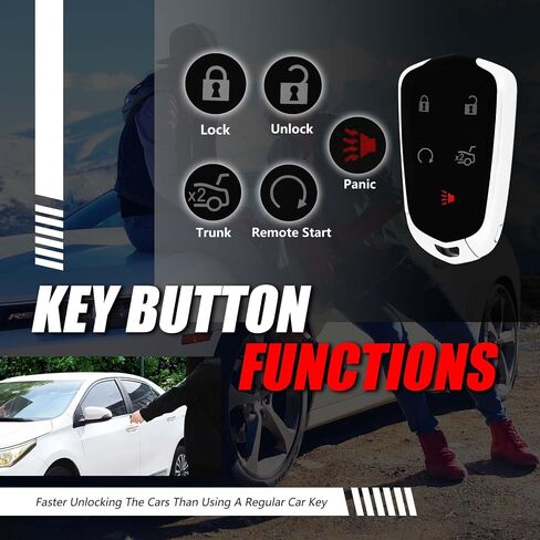 استبدال لعام 2017 2018 2019 2020 Cadillac ATS-V CT6 Plug-in CTS-V XTS KEY FOB CONTROL HYQ2EB 5 Buttons 433MHz in Saudi Arabia