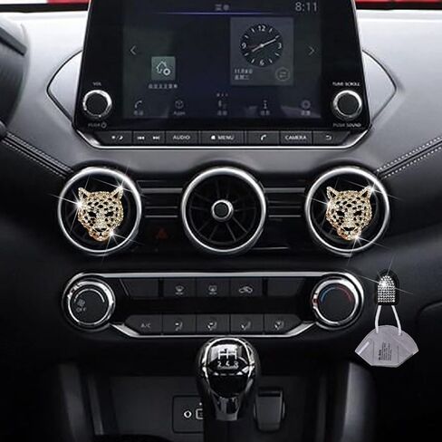 2 Pcs Golden Bling Leopard Air Fresheners, Crystal Car Diffuser Vent Clip Rhinestone Decoration for Women, Auto Accessories, Automotive Air Fresheners in Saudi Arabia