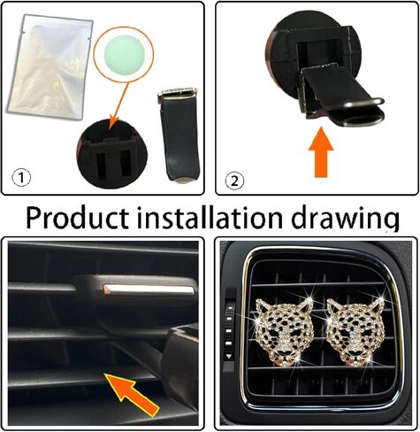 2 Pcs Golden Bling Leopard Air Fresheners, Crystal Car Diffuser Vent Clip Rhinestone Decoration for Women, Auto Accessories, Automotive Air Fresheners in Saudi Arabia