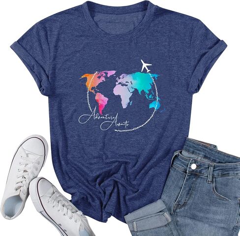 Airplane Mode Shirt Women Love Heart Graphic Tees Adventure Letter Print Short Sleeve Travel Shirts Casual Outdoor Tops in Kuwait