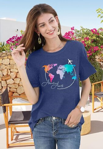 Airplane Mode Shirt Women Love Heart Graphic Tees Adventure Letter Print Short Sleeve Travel Shirts Casual Outdoor Tops in Kuwait