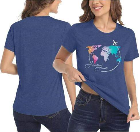 Airplane Mode Shirt Women Love Heart Graphic Tees Adventure Letter Print Short Sleeve Travel Shirts Casual Outdoor Tops in Kuwait