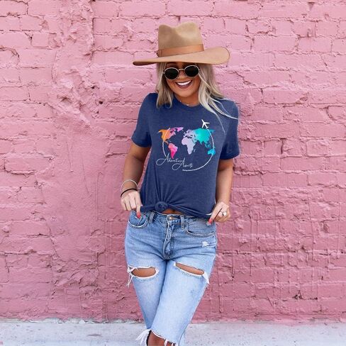 Airplane Mode Shirt Women Love Heart Graphic Tees Adventure Letter Print Short Sleeve Travel Shirts Casual Outdoor Tops in Kuwait