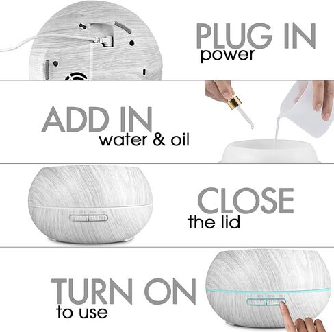 550ml Large Capacity Essential Oil Diffuser 6 Essentil Oil Set Aromatherapy Ultrasonic Air Humidifier with Timer and 7 Color LED Night Light Remote Control Waterless Auto-Off White Wood Grain in Saudi Arabia