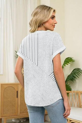 نساء مخطط Henley Tops v Buck Button Dary Dary Tharts Tirts Blouses 2025 Endery Complements in Kuwait