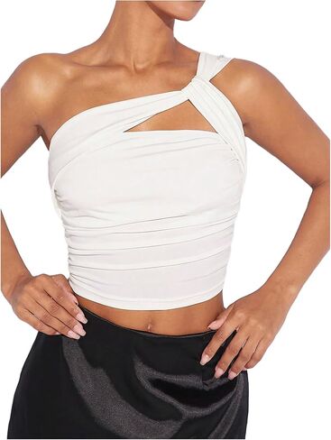 SOLY HUX Women's One Shoulder Tank Top Sleeveless Cut Out Ruched Going Out Fitted Crop Tops in Saudi Arabia