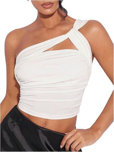 SOLY HUX Women's One Shoulder Tank Top Sleeveless Cut Out Ruched Going Out Fitted Crop Tops in Saudi Arabia