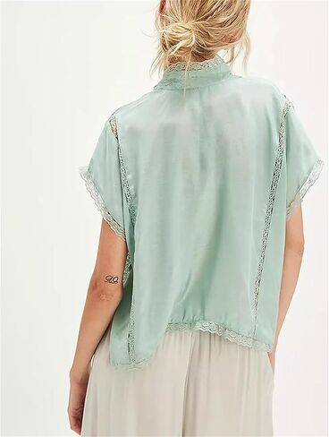 Women's Lace Semi Sheer Top Y2k Button Front Open Tie Up Tank Crop Blouse Shirt Cute Coquette Vest Summer in Kuwait