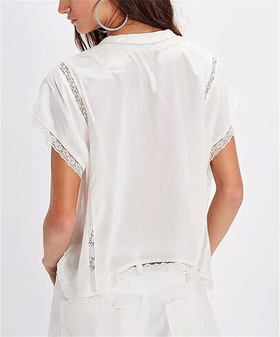 Women's Lace Semi Sheer Top Y2k Button Front Open Tie Up Tank Crop Blouse Shirt Cute Coquette Vest Summer in Kuwait