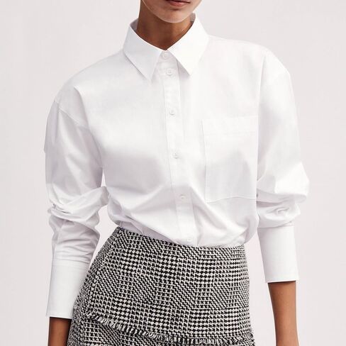 SUNNOW Women's Dressy Casual Button Up Shirt Oversize Dipped Hem Crop Top Long Sleeve Work Business Blouse in Saudi Arabia