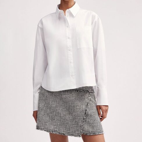 SUNNOW Women's Dressy Casual Button Up Shirt Oversize Dipped Hem Crop Top Long Sleeve Work Business Blouse in Saudi Arabia