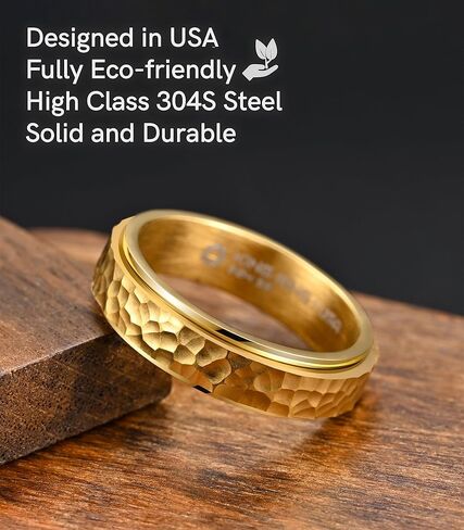 King Ring 6mm Hammered Spinner Ring – Fidget Ring for Stress Relief Stainless Steel Ring for Men & Women – Designed in USA in Kuwait