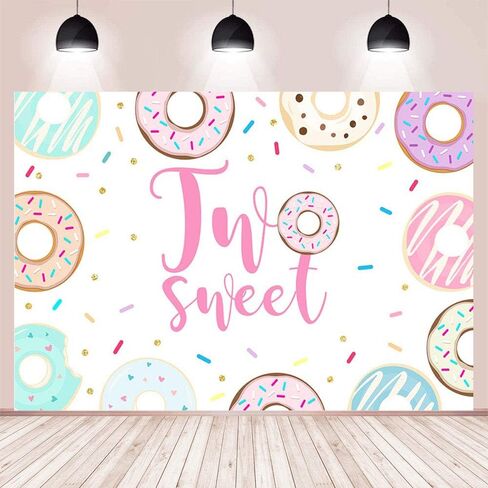 MEHOFOND Two Sweet Backdrop for Girl Two Sweet Birthday Decorations Supplies Donut Theme Party Colorful Pink Donut Photography Background Dessert Table Banner Studio Photo Props 5x3ft in Kuwait