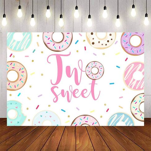 MEHOFOND Two Sweet Backdrop for Girl Two Sweet Birthday Decorations Supplies Donut Theme Party Colorful Pink Donut Photography Background Dessert Table Banner Studio Photo Props 5x3ft in Kuwait