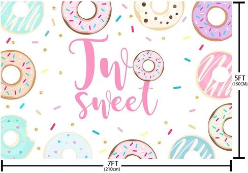 MEHOFOND Two Sweet Backdrop for Girl Two Sweet Birthday Decorations Supplies Donut Theme Party Colorful Pink Donut Photography Background Dessert Table Banner Studio Photo Props 5x3ft in Kuwait