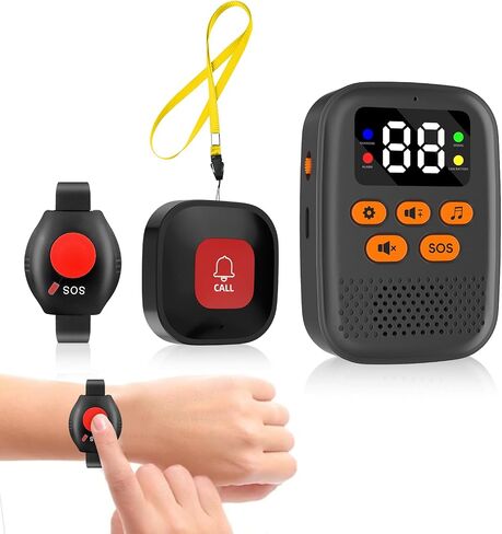 Panic Button, Wireless Caregiver Call Button for Elderly at Home, Caregiver Pager for Elderly Monitoring with Vibration, LED Display, Mute, Low Power Remind- Alert Button for Seniors at Home in Saudi Arabia