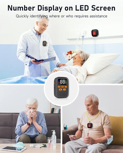 Panic Button, Wireless Caregiver Call Button for Elderly at Home, Caregiver Pager for Elderly Monitoring with Vibration, LED Display, Mute, Low Power Remind- Alert Button for Seniors at Home in Saudi Arabia