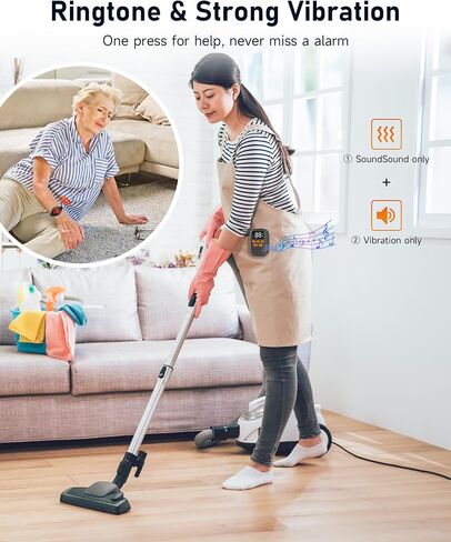 Panic Button, Wireless Caregiver Call Button for Elderly at Home, Caregiver Pager for Elderly Monitoring with Vibration, LED Display, Mute, Low Power Remind- Alert Button for Seniors at Home in Saudi Arabia