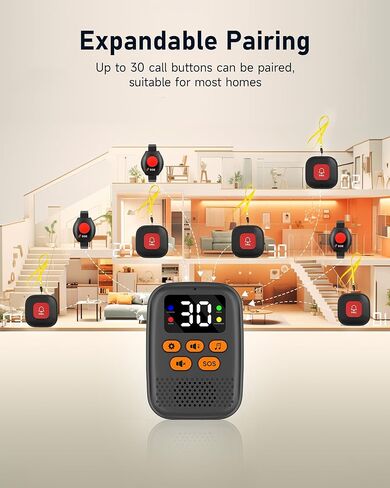 Panic Button, Wireless Caregiver Call Button for Elderly at Home, Caregiver Pager for Elderly Monitoring with Vibration, LED Display, Mute, Low Power Remind- Alert Button for Seniors at Home in Saudi Arabia