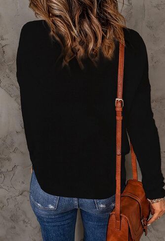 Womens's Drop Shoulder Casual Loose Crewneck Lightweight Long Sleeve Pullover Sweaters in Kuwait