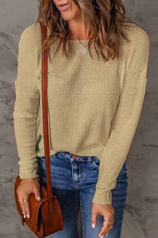 Womens's Drop Shoulder Casual Loose Crewneck Lightweight Long Sleeve Pullover Sweaters in Kuwait