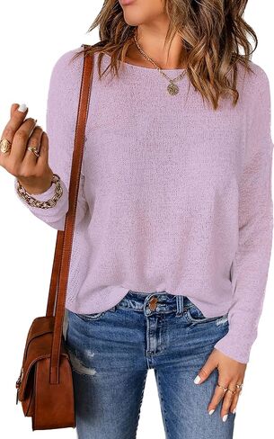 Womens's Drop Shoulder Casual Loose Crewneck Lightweight Long Sleeve Pullover Sweaters in Kuwait