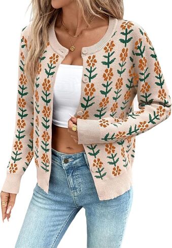 Sidefeel Women's Open Front Cardigan Sweaters Long Sleeve Button Down Floral Sweater in Saudi Arabia