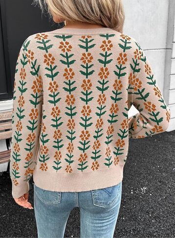 Sidefeel Women's Open Front Cardigan Sweaters Long Sleeve Button Down Floral Sweater in Saudi Arabia