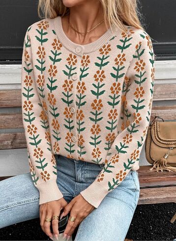 Sidefeel Women's Open Front Cardigan Sweaters Long Sleeve Button Down Floral Sweater in Saudi Arabia