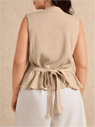 Verdusa Women's Plus Size Old Money Tie Back Sweater Stest Button Front Tops Front in Saudi Arabia