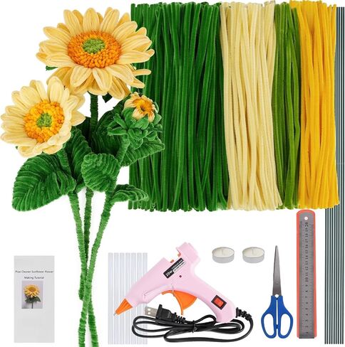Sunflower Pipe Cleaners,Green and Yellow Pipe Cleaners Craft,Flower Making Kit,Ideas for Art Project Activity,Pipe Cleaner Flowers for Mother,Teacher and Friend Gifts in Saudi Arabia