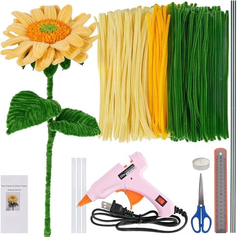 Sunflower Pipe Cleaners,Green and Yellow Pipe Cleaners Craft,Flower Making Kit,Ideas for Art Project Activity,Pipe Cleaner Flowers for Mother,Teacher and Friend Gifts in Saudi Arabia