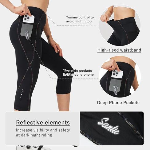 Santic Women's Bike Pants 4D Padded Cycling Capris Shorts 3/4 Biking Tights Bicycle Capris in Kuwait