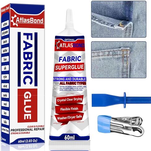 Fabric Glue, Strong Fabric Glue for Clothing and Patches Permanent Washable, Flexible Liquid Stitch Leather Fabric Adhesive, Quick Invisible Repair, Effective Fusion All Fabrics, Safe and Odor-Free in Saudi Arabia
