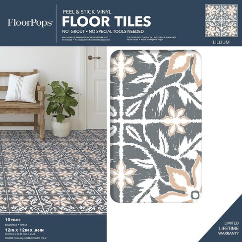 FloorPops Lillium Green Peel and Stick Floor Tiles, FP6303 in Kuwait