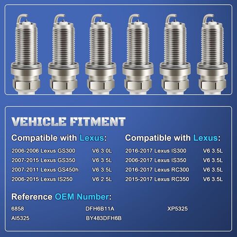 Iridium Spark Plugs 6 حزمة متوافقة مع 2006-2015 لكزس IS250 IS350 GS350 GS450H V6 2.5L 3.5L 2007 2008 2008 2010 2012 2013 2014 2015 استبدال 6858 ، DFH6B11A in Saudi Arabia